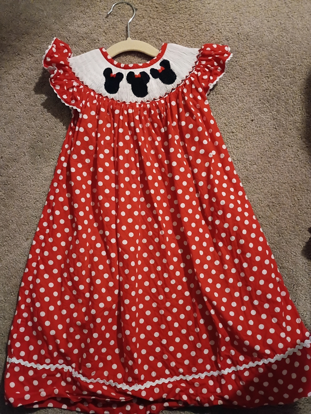 Red Polka Dot Smocked Kids Dress with Minnie Mouse Detail
